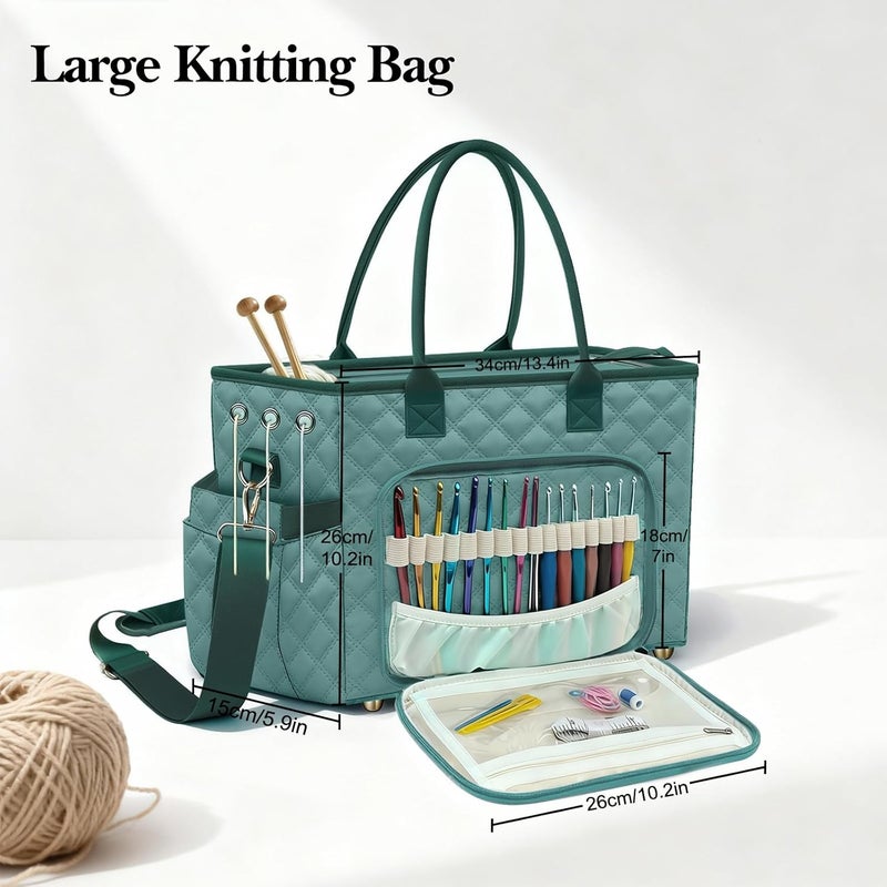 VERONLY Crochet Bag Yarn Storage, Large Knitting Tote with Padded Crochet Hook Organizer, Tote with Multiple Compartments for Crochet Lovers, Knitting Accessories, Mother's Day Gift - Image 3